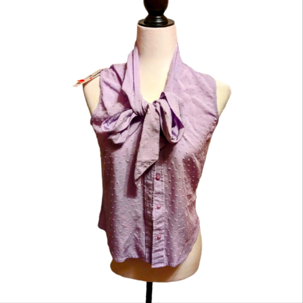 Calvin Klein sleeveless blouse with bow.  Purple.  Size XS.  NWT